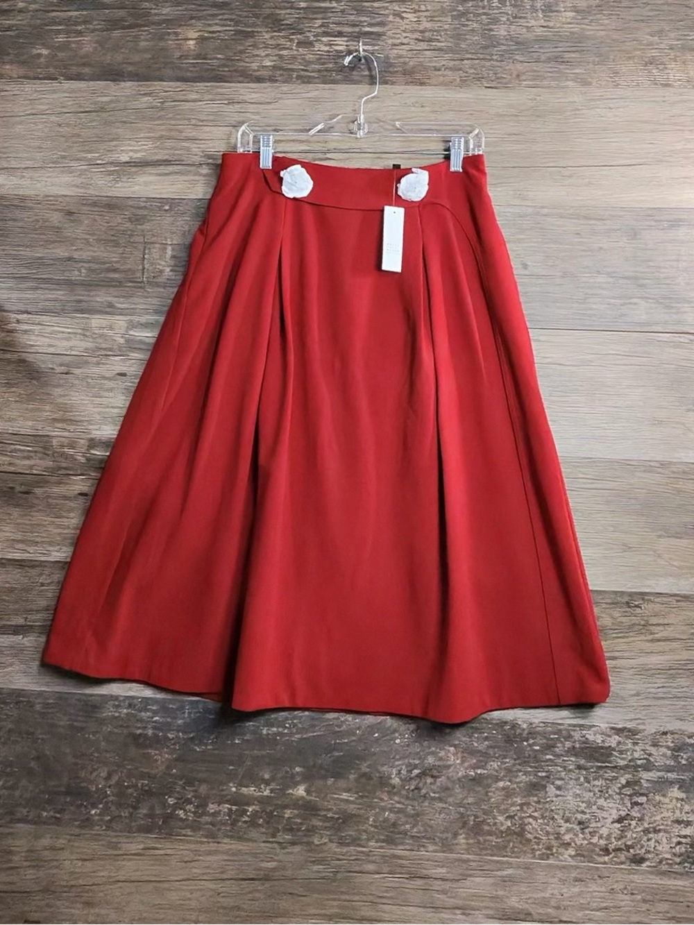 White House Black Market Red A-Line Midi Skirtโ